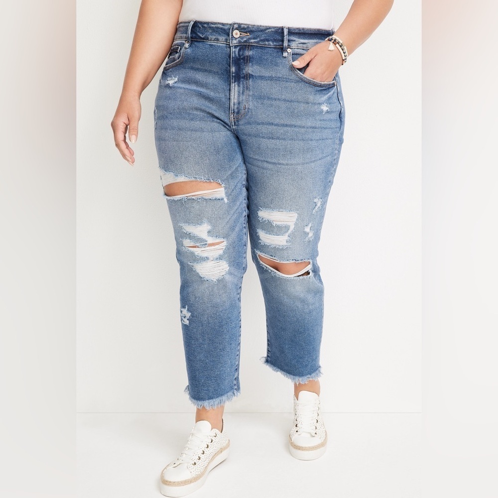 KanCan Ankle Straight High Rise Ripped Jeans Size 18